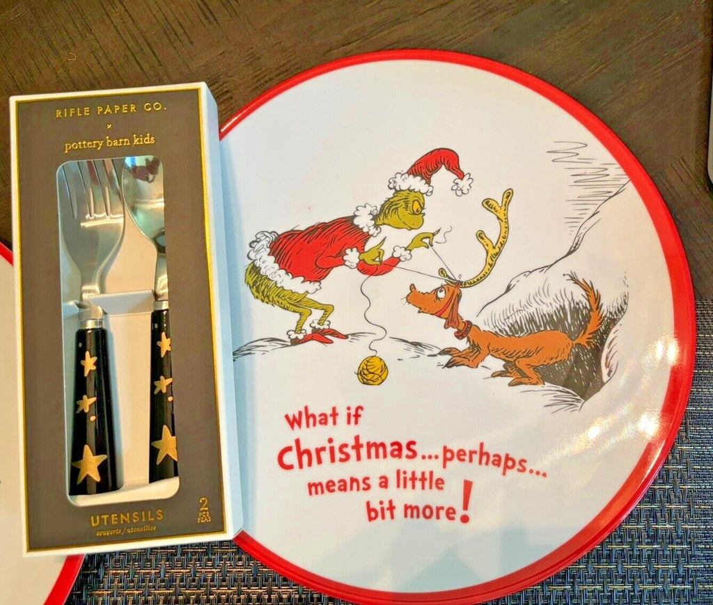 Pottery Barn GRINCH DINNER SET Christmas Plate Disney holiday Seuss party school