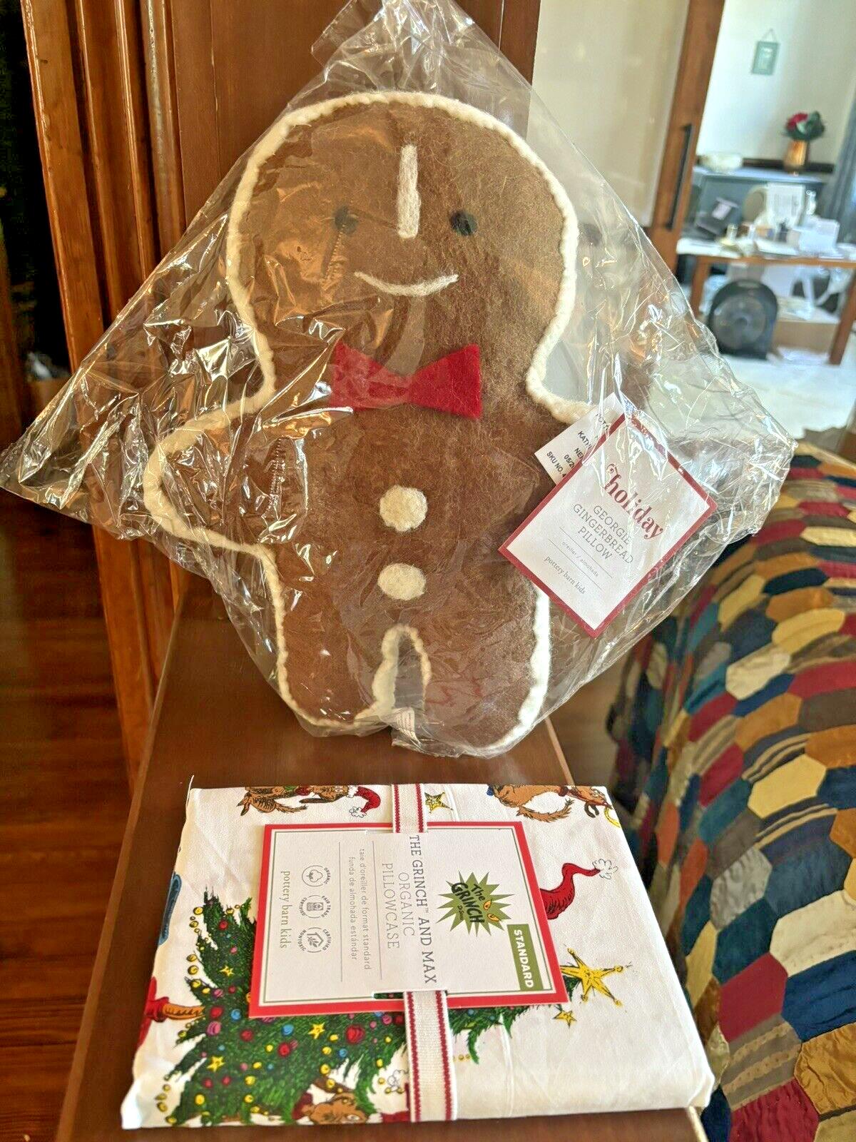 Pottery Barn Holiday Gingerbread Grinch Christmas Seuss Disney wool pillow SET h