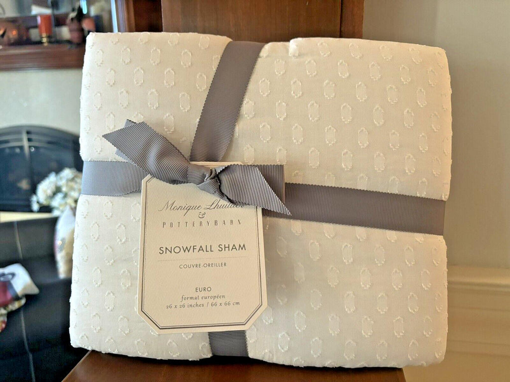 Pottery Barn Pillow Sham Holiday Snow Monique Lhuillier Christmas white Euro 1