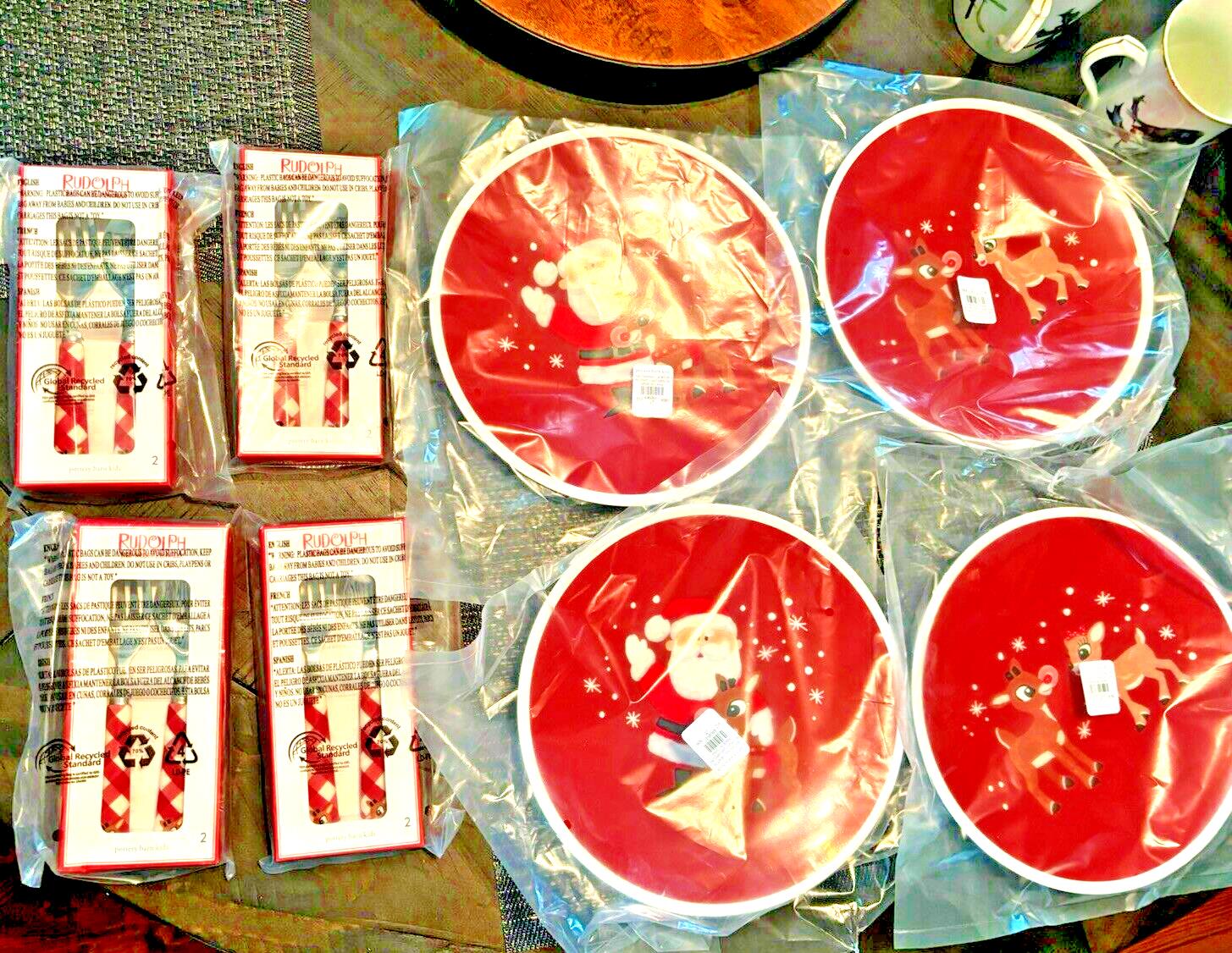 Pottery Barn holiday Christmas DINNER SET Plate Rudolph party Santa plaid gift