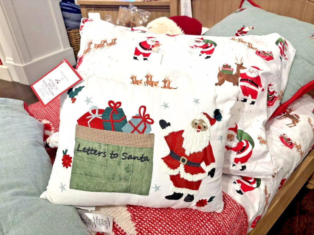 Pottery Barn Christmas Holiday Santa pillow kid Letter quilted heritage 12 day [