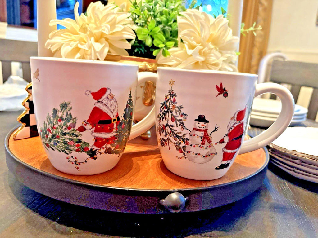 pottery barn Santa Mug Christmas Country tree holiday gift coffee cup SET 2