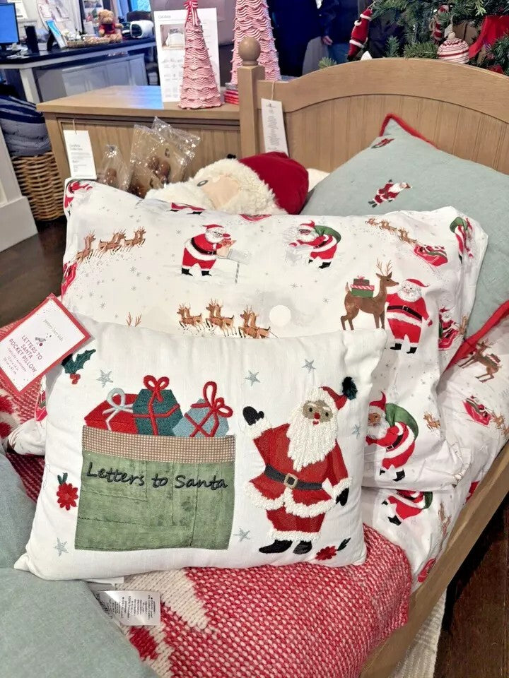 Pottery Barn Christmas Holiday Santa pillow kid Letter quilted heritage 12 day [
