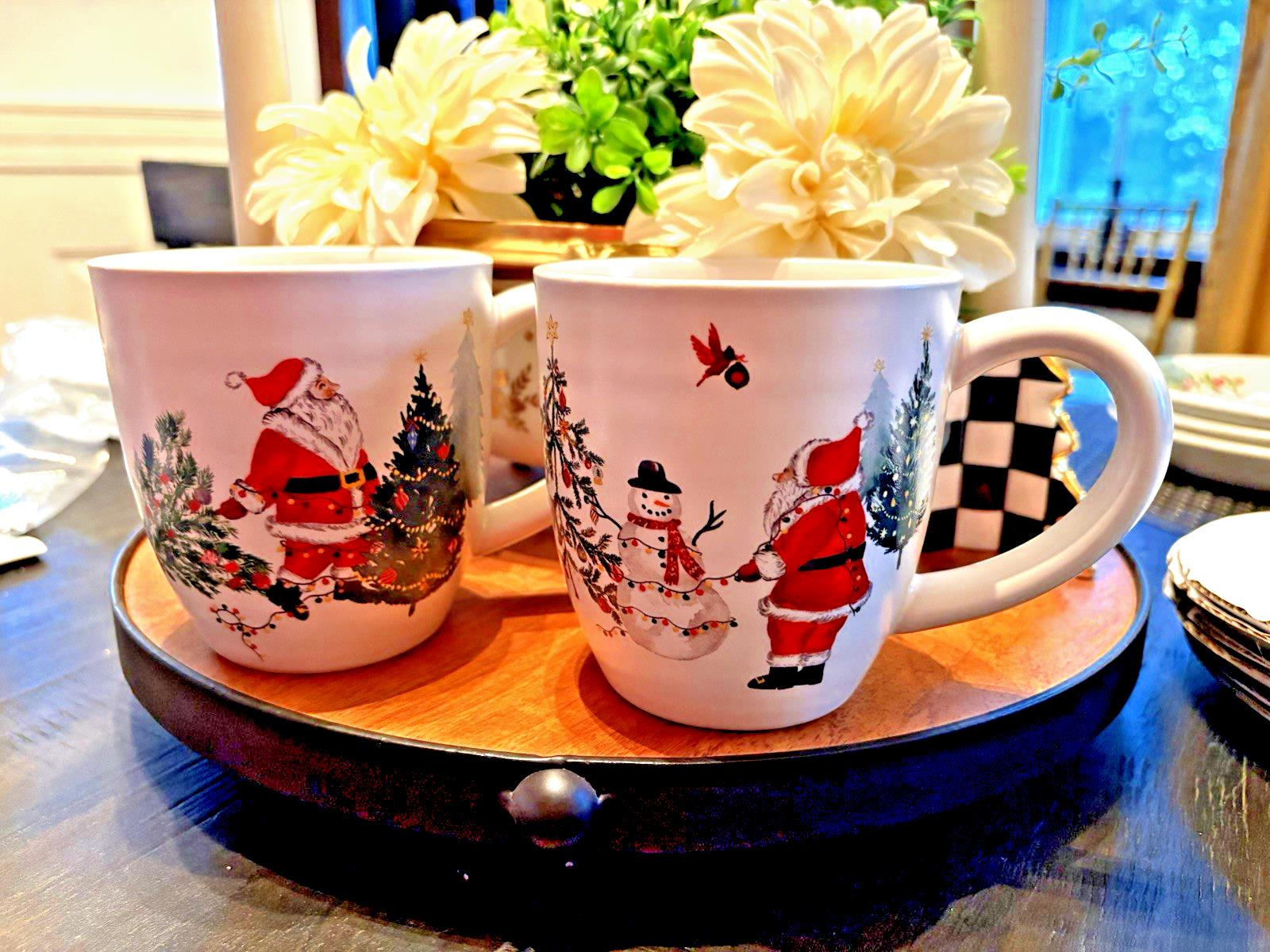 pottery barn Santa Mug Christmas Country tree holiday gift coffee cup SET 2