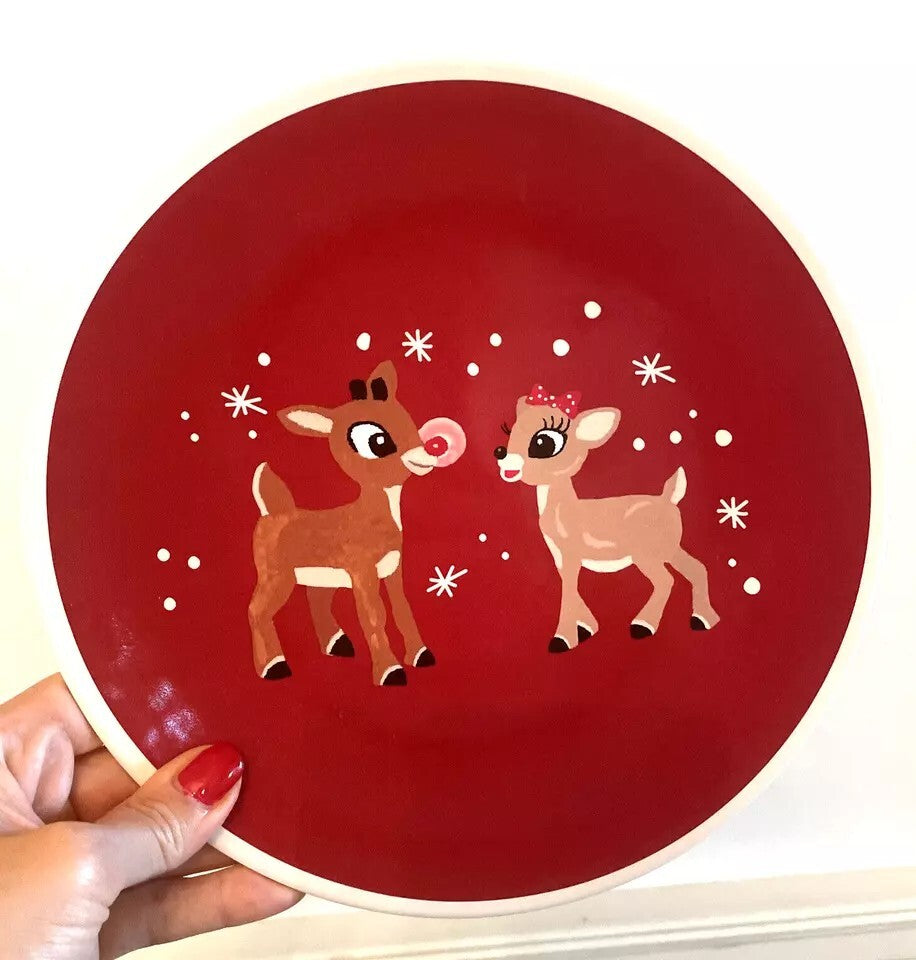 Pottery Barn holiday Christmas DINNER SET Plate Rudolph party Santa plaid gift