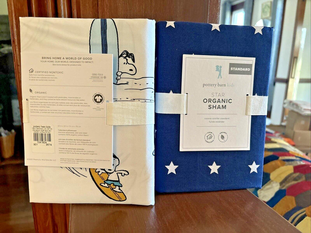 Snoopy Disney Pottery Barn School peanuts Pillowcase Holiday+surf Dog Sham SET "