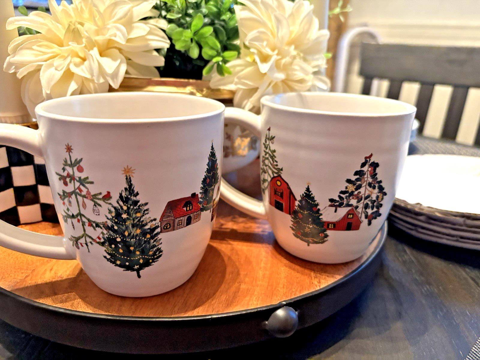 pottery barn Santa Mug Christmas Country tree holiday gift coffee cup SET 2