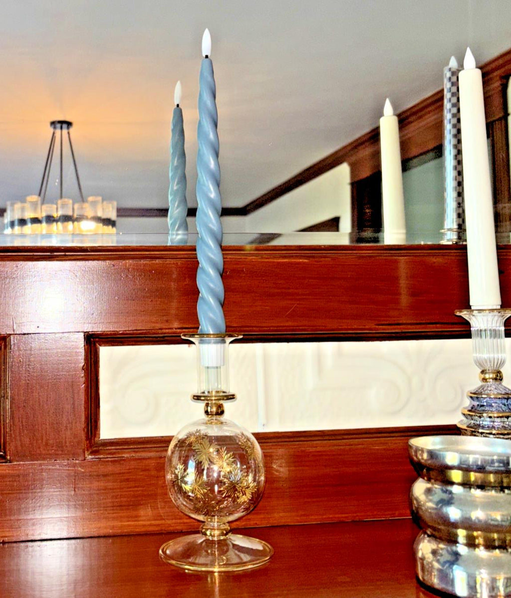 Pottery Barn holiday Christmas Candle Taper Flameless green party gift spiral