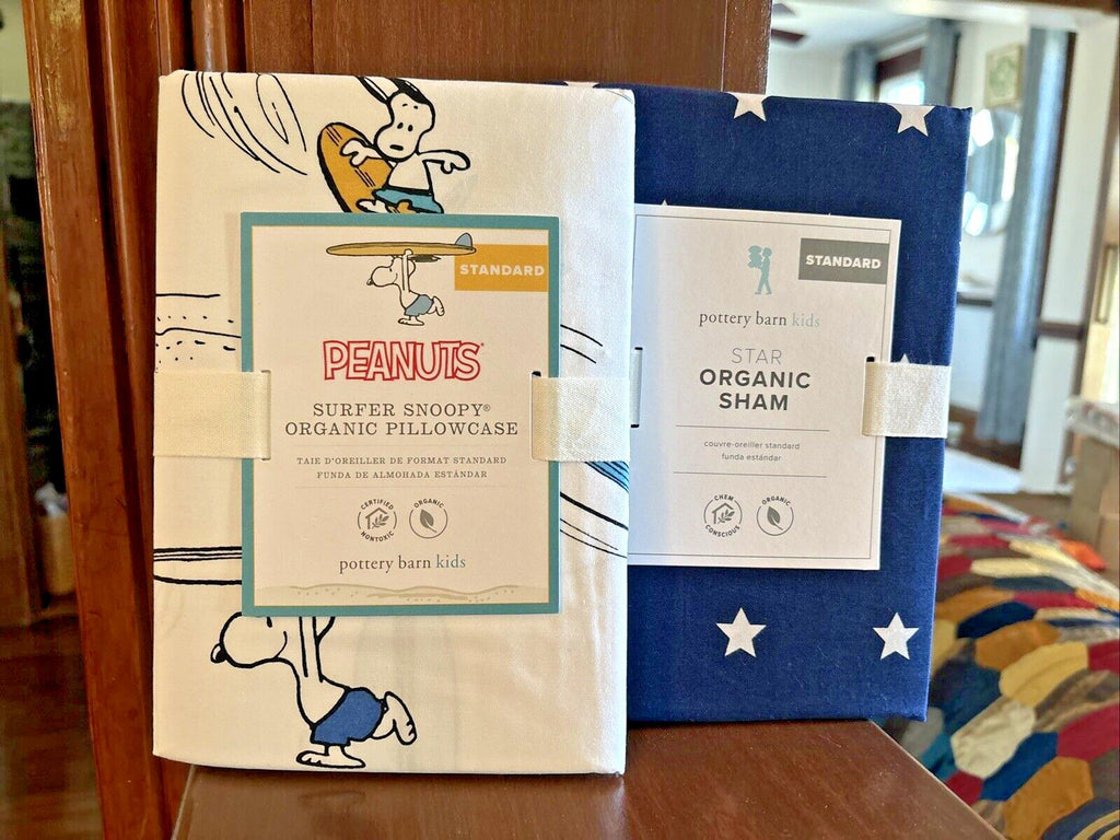 Snoopy Disney Pottery Barn School peanuts Pillowcase Holiday+surf Dog Sham SET "