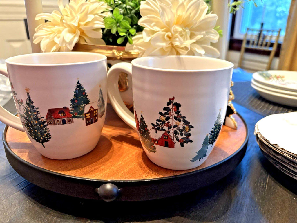 pottery barn Santa Mug Christmas Country tree holiday gift coffee cup SET 2