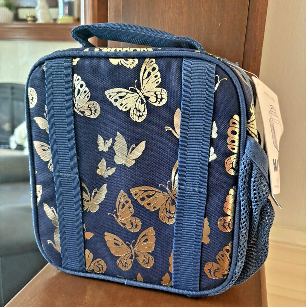 Pottery Barn Glitter LUNCH BOX BAG Mickey Utensil Set school Disney butterfly ./