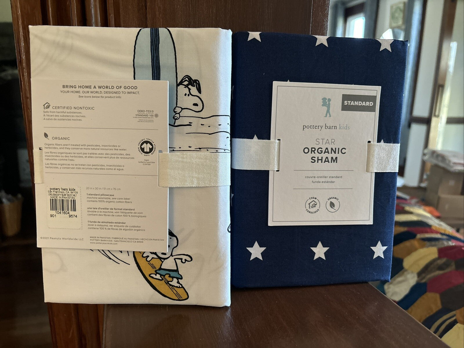 Snoopy Disney Pottery Barn School peanuts Pillowcase Holiday+surf Dog Sham SET "