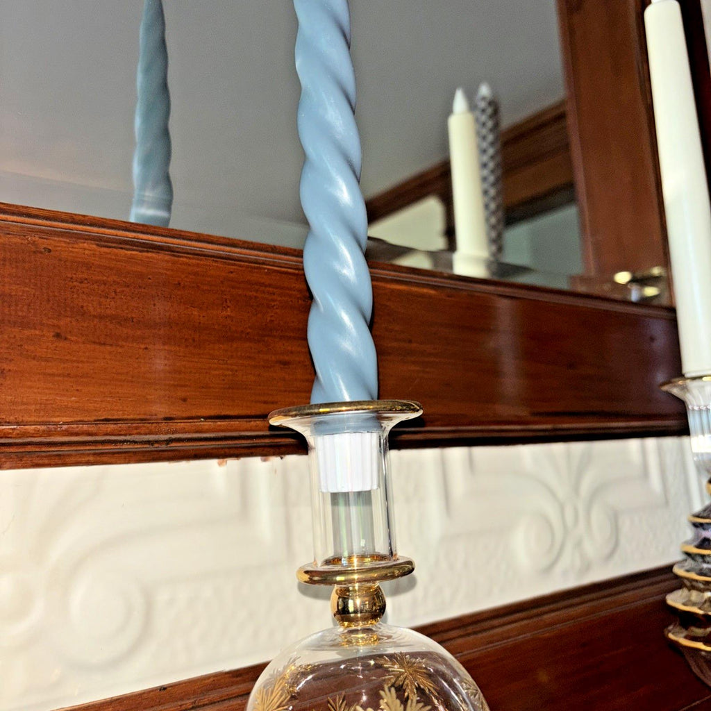 Pottery Barn holiday Christmas Candle Taper Flameless green party gift spiral