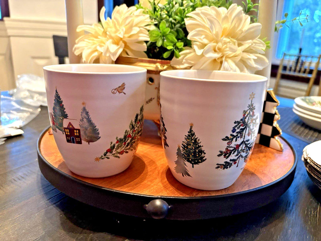 pottery barn Santa Mug Christmas Country tree holiday gift coffee cup SET 2