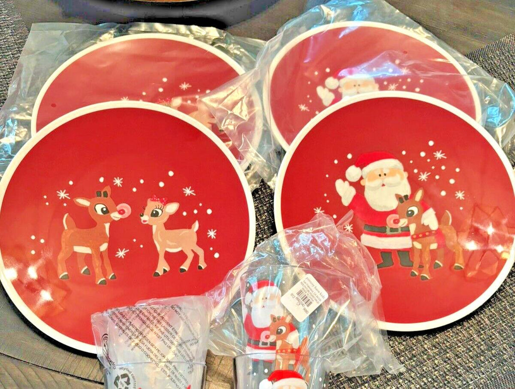 Disney Pottery Barn Rudolph holiday Christmas Santa PLATE + CUP party Kid SET 8