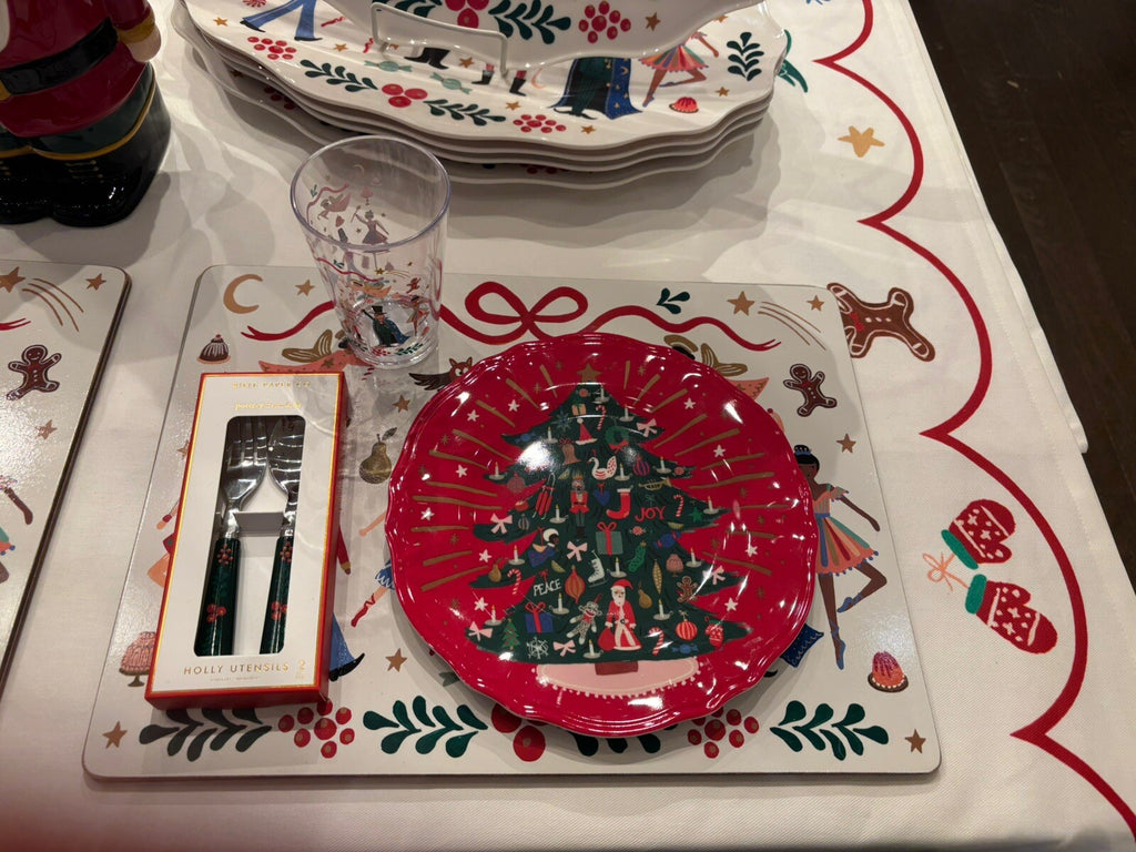 Pottery Barn Nutcracker Christmas Candy Cane PLATE + UTENSIL holiday PARTY SET