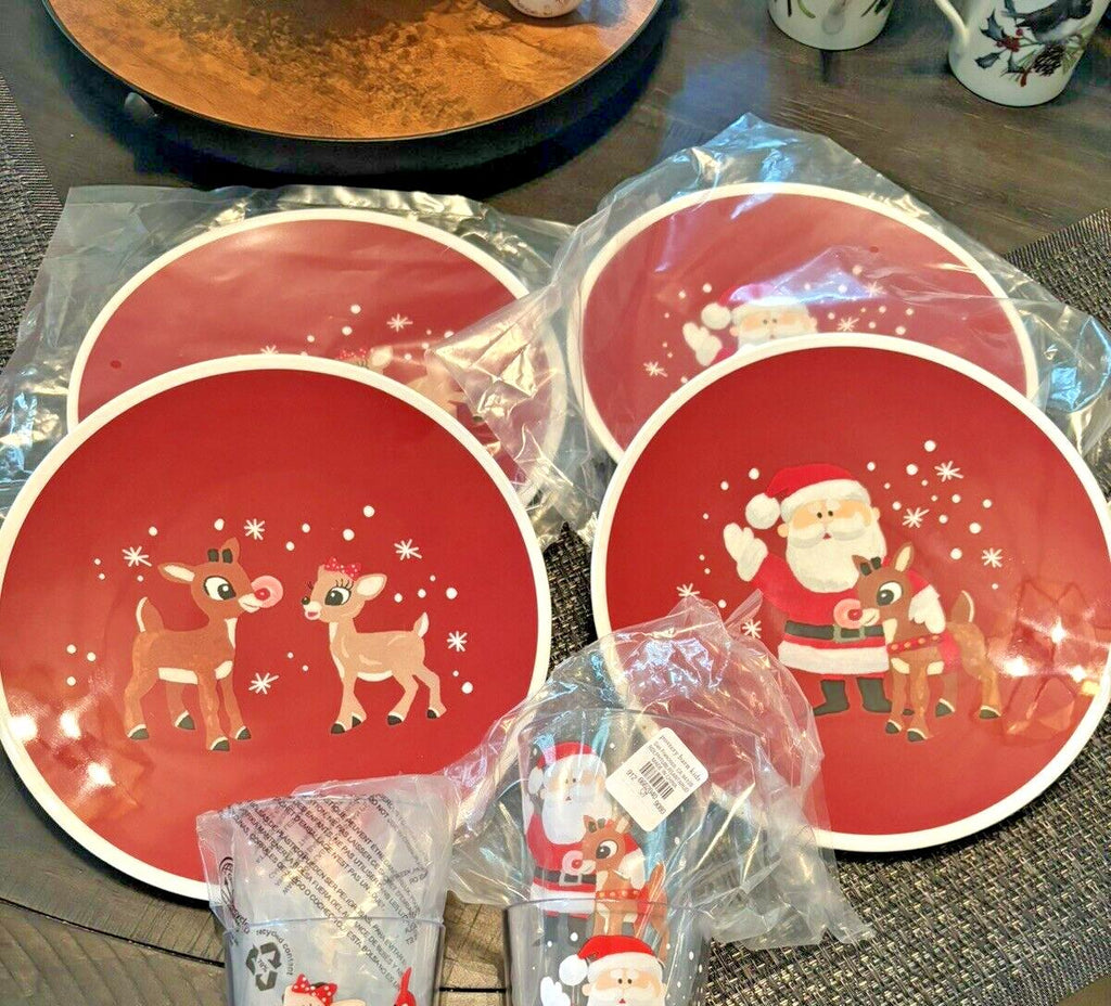 Disney Pottery Barn Rudolph holiday Christmas Santa PLATE + CUP party Kid SET 8