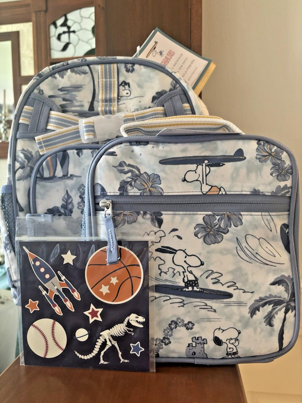 School Pottery barn SNOOPY BACKPACK+LUNCH BOX BAG Peanuts beach holiday travel /