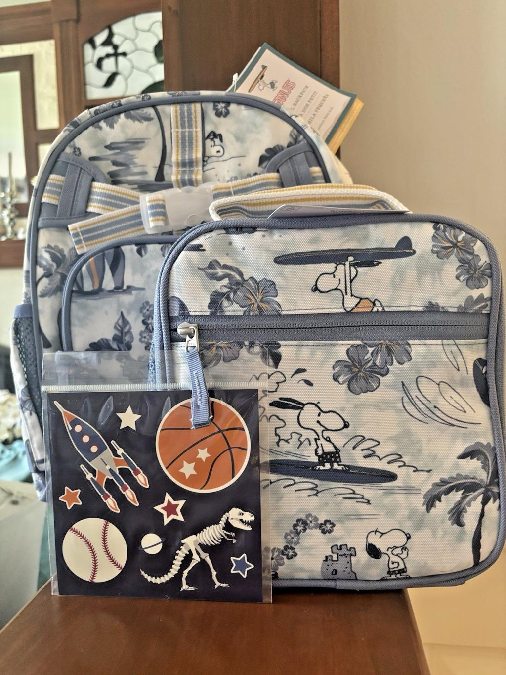 School Pottery barn SNOOPY BACKPACK+LUNCH BOX BAG Peanuts beach holiday travel /