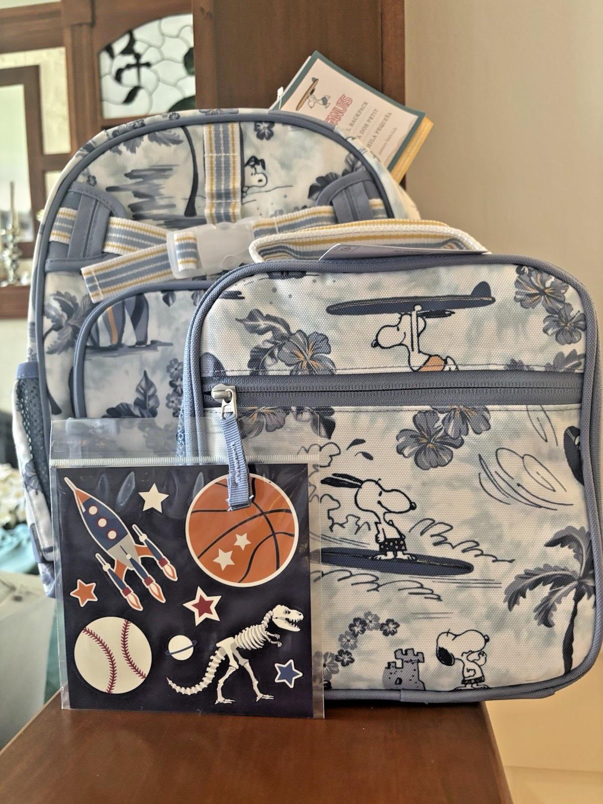 School Pottery barn SNOOPY BACKPACK+LUNCH BOX BAG Peanuts beach holiday travel /