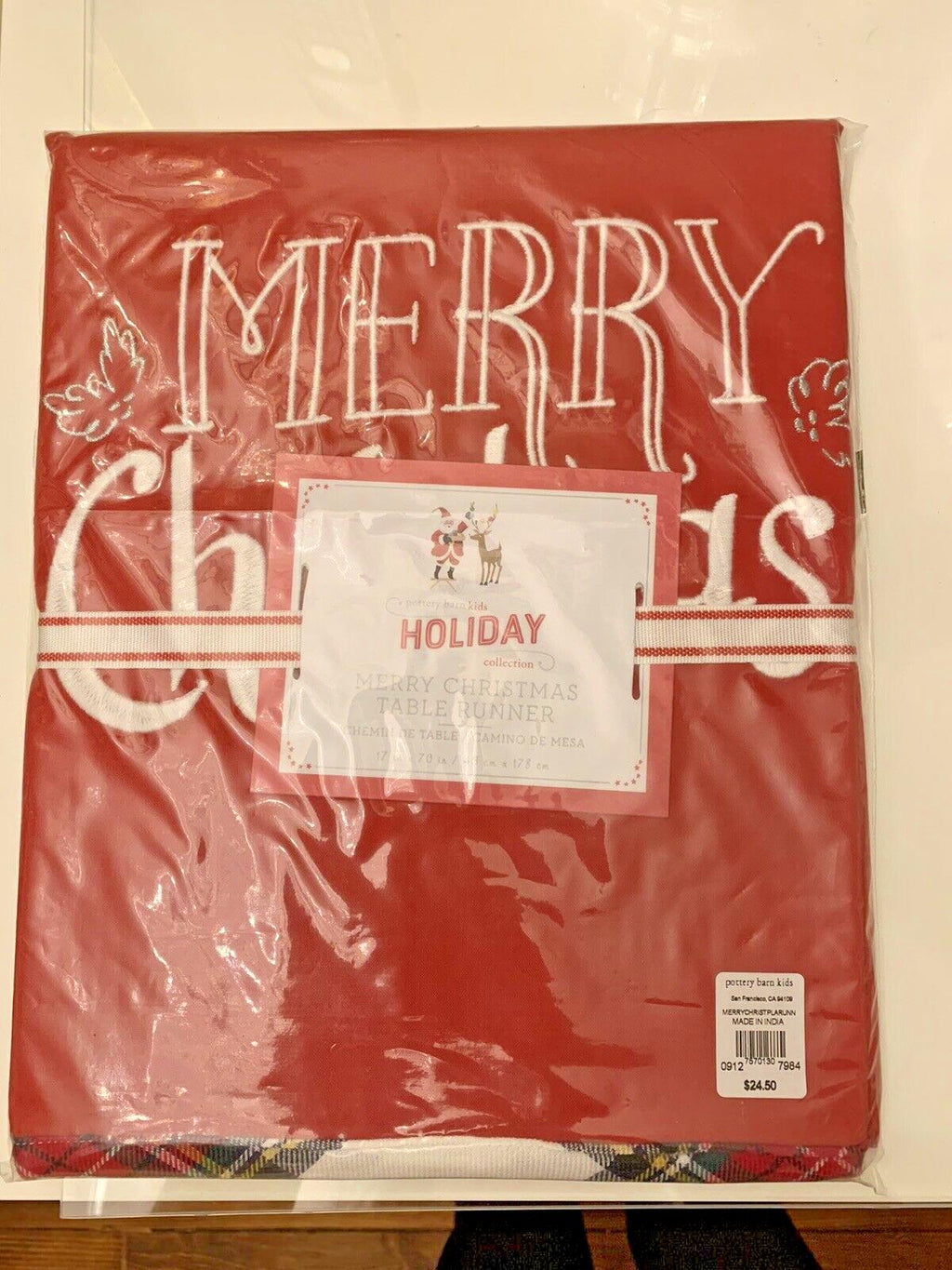 Pottery barn Christmas Holiday TAble runner Disney plaid cloth party gift Red n