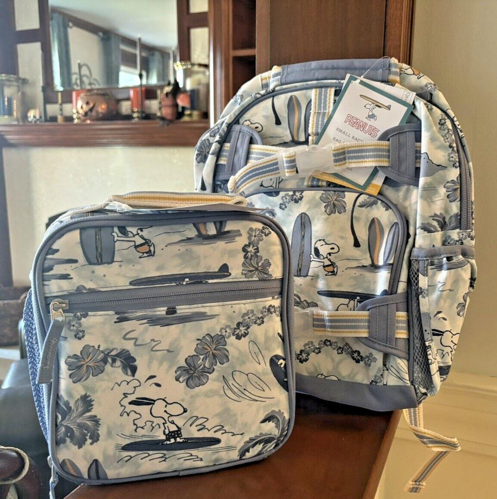 School Pottery barn SNOOPY BACKPACK+LUNCH BOX BAG Peanuts beach holiday travel /