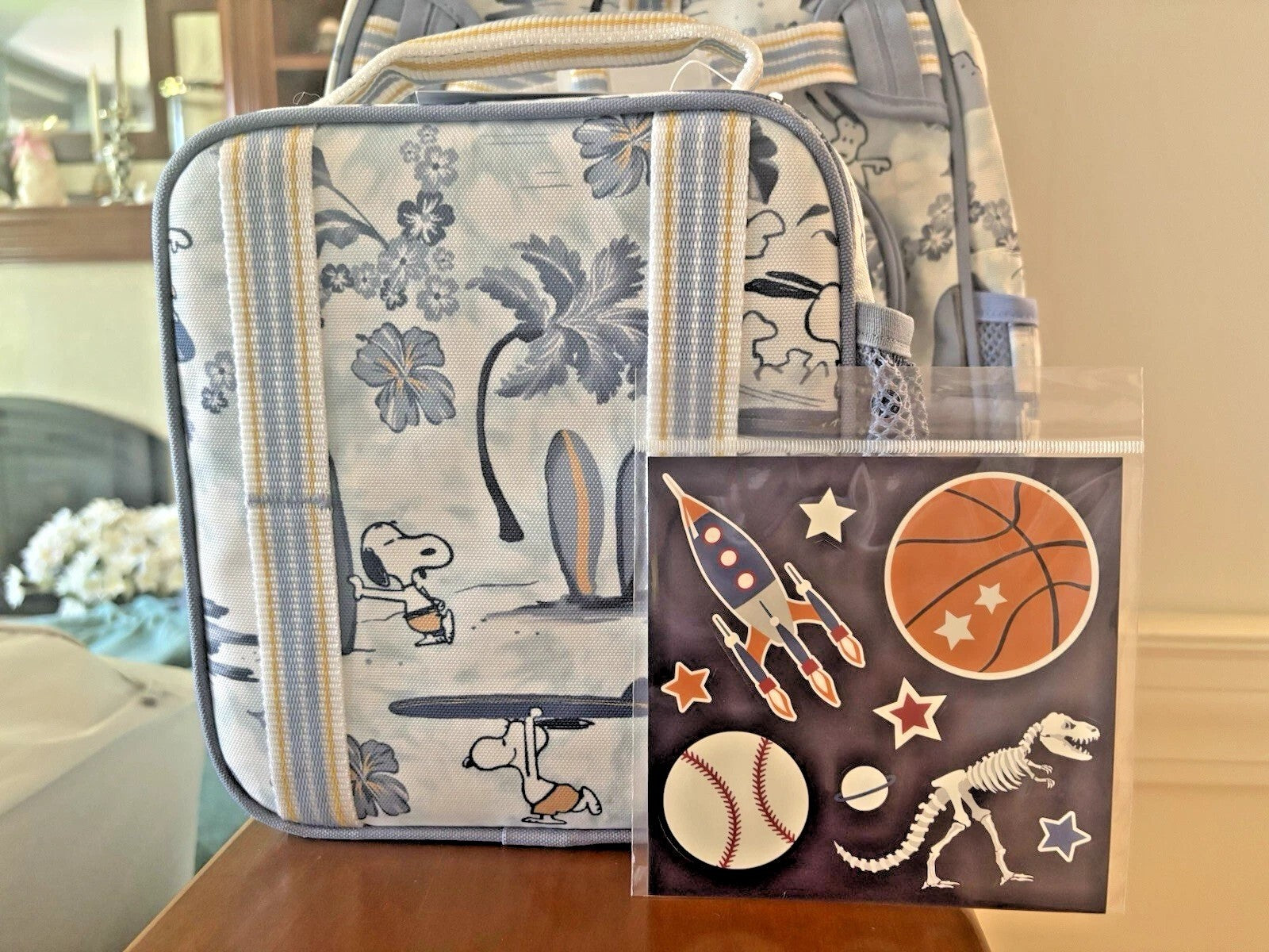 School Pottery barn SNOOPY BACKPACK+LUNCH BOX BAG Peanuts beach holiday travel /