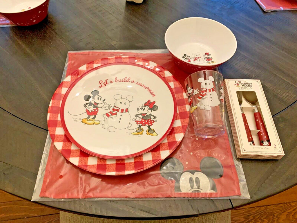 Pottery Barn Dinner Set Mickey Mouse Plate Christmas holiday PARTY kid Disney 4