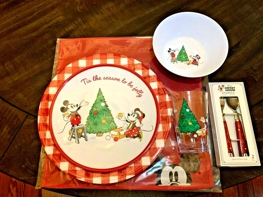 Pottery Barn Dinner Set Mickey Mouse Plate Christmas holiday PARTY kid Disney 4