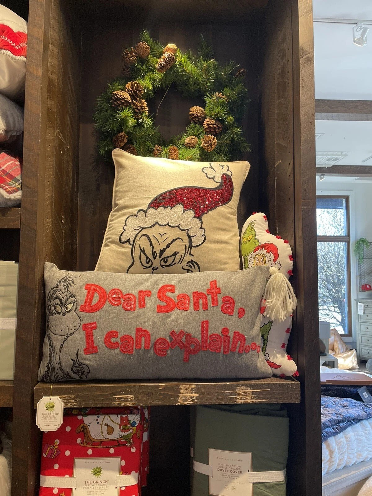 Pottery Barn holiday Christmas GRINCH Plaid snowflake Disney party pillow SHAM .