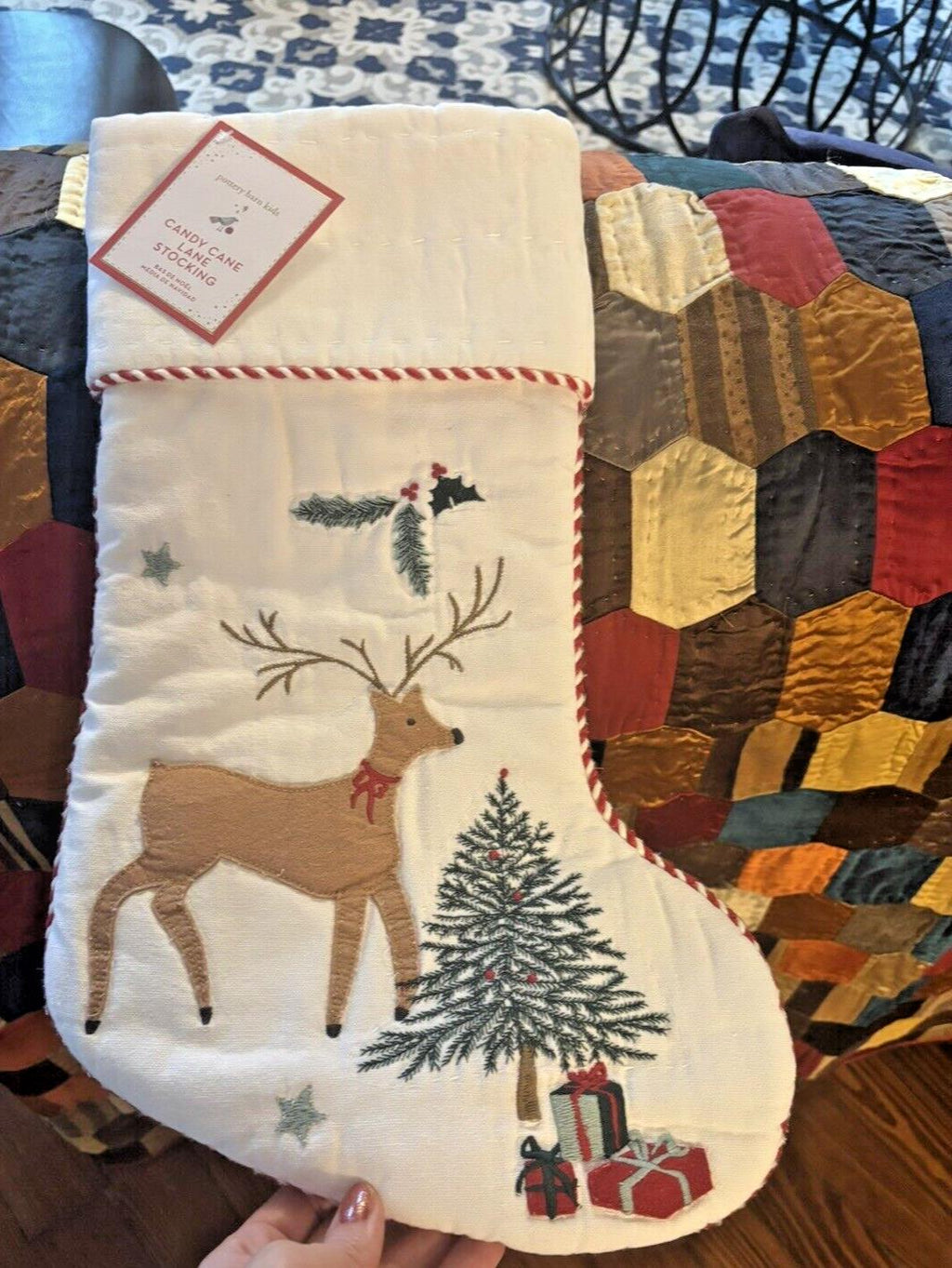 Pottery Barn Disney Holiday Candy Cane Deer Christmas stocking gift kid Santa ,/