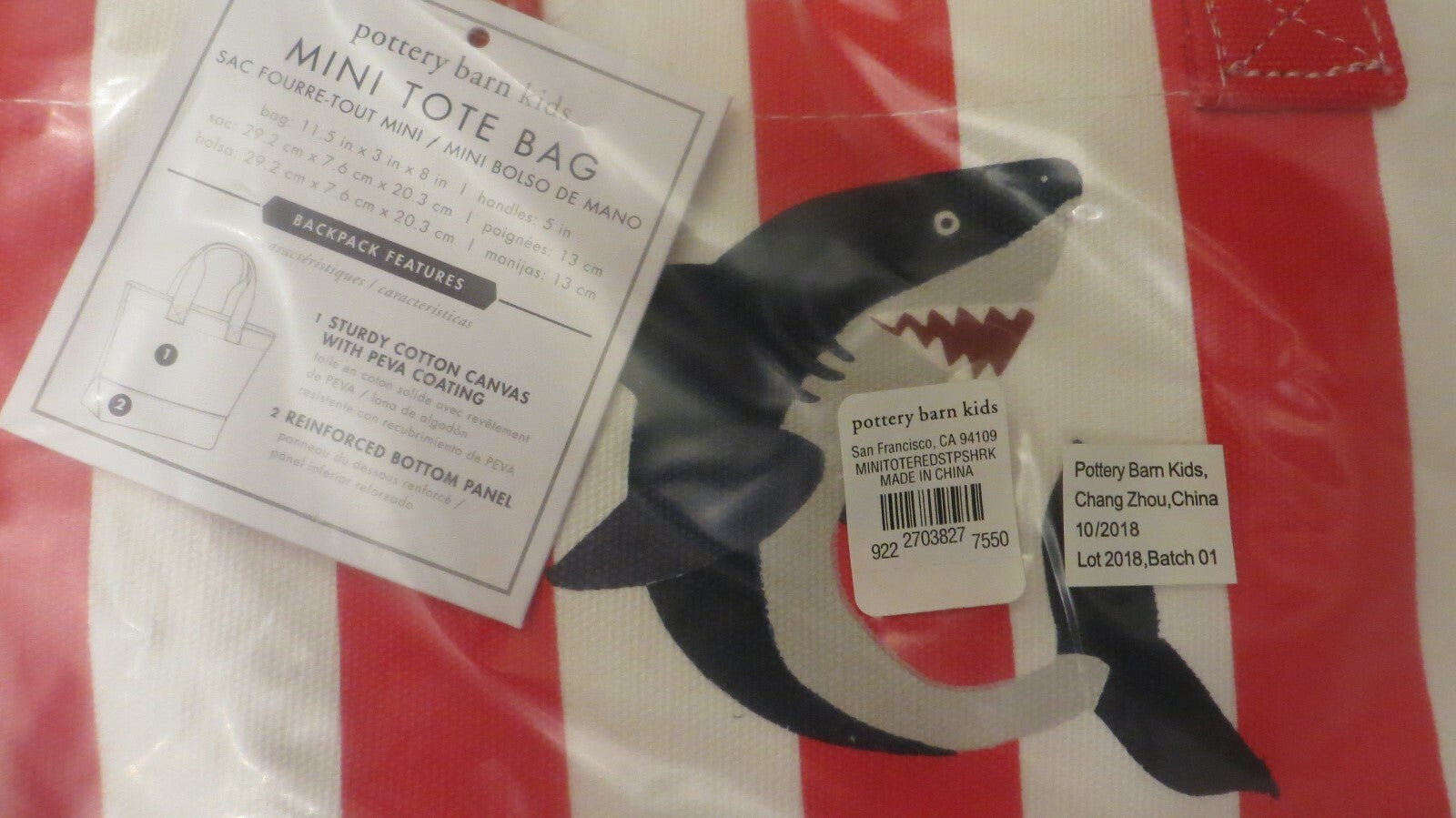 Pottery Barn PRE K toddler school mini Disney BAG Shark beach Boy Holiday Gift .