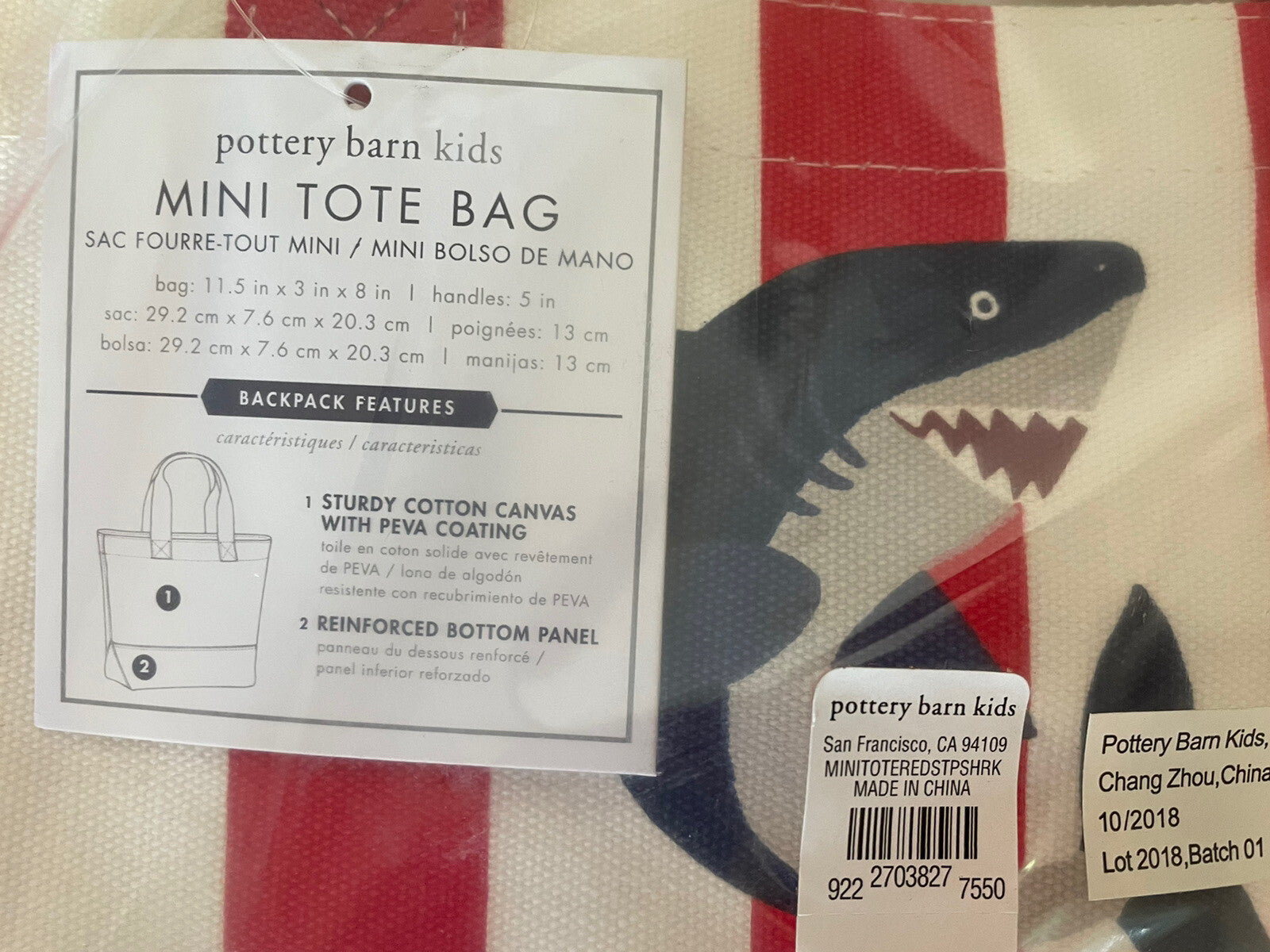 Pottery Barn PRE K toddler school mini Disney BAG Shark beach Boy Holiday Gift .