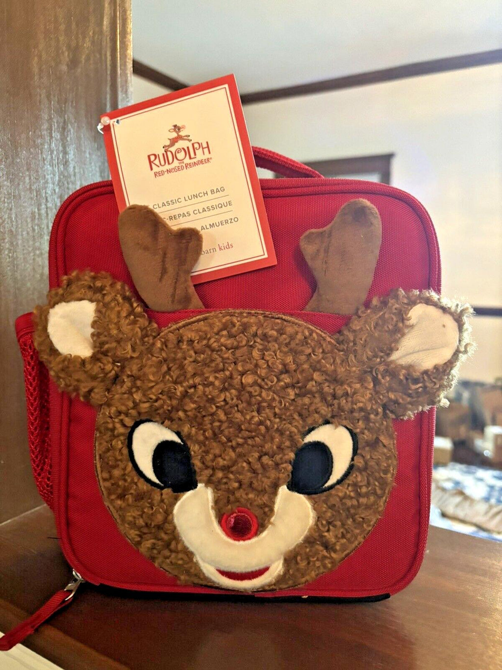 School Pottery barn Christmas holiday RUDOLPH LUNCH BOX BAG+Utensil gift pre -