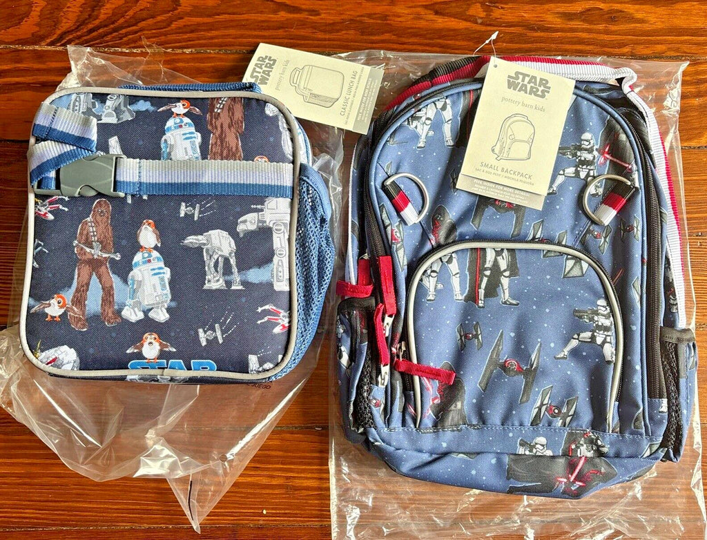 Pottery barn school BACKPACK STAR WARS Solo spaceship jedi droid Lunch box ??  .