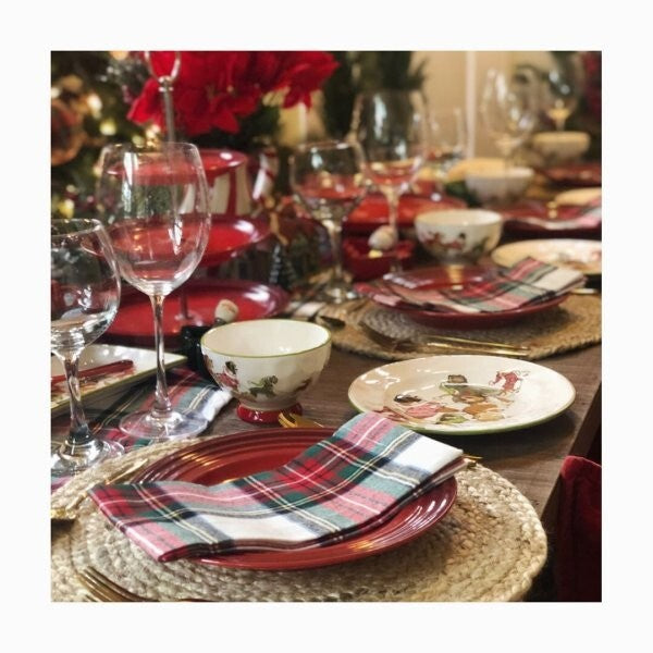 Pottery barn Disney napkin Plaid Stewart set 4 holiday cloth party gift red [