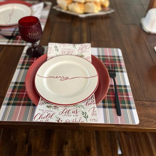 Pottery barn Disney napkin Plaid Stewart set 4 holiday cloth party gift red [