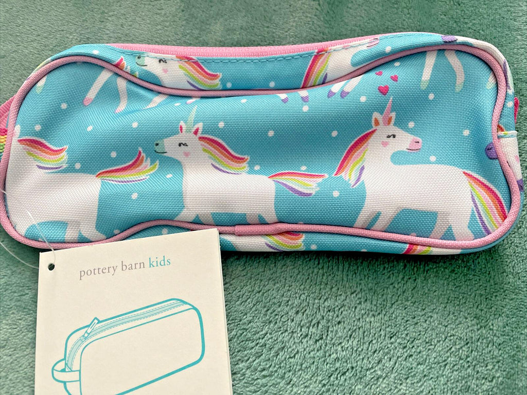 School Pottery barn Unicorn Pencil CASE Pouch Disney Bag RAINBOW pink holiday ,