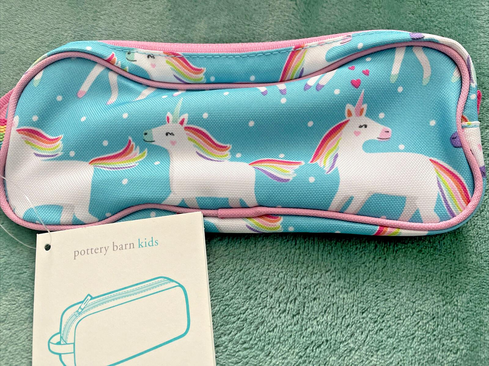 School Pottery barn Unicorn Pencil CASE Pouch Disney Bag RAINBOW pink holiday ,