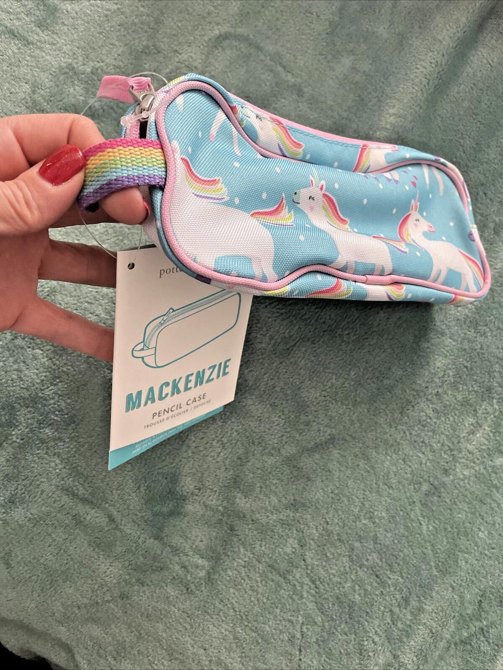 School Pottery barn Unicorn Pencil CASE Pouch Disney Bag RAINBOW pink holiday ,