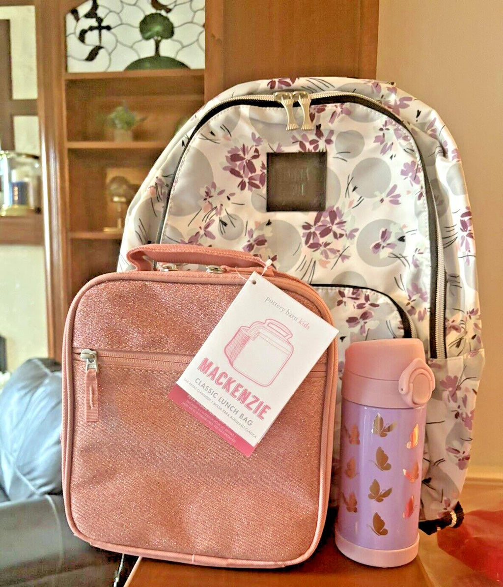 School pottery barn Anna Sui Floral backpack + Lunch Box bag +Butterfly Water .