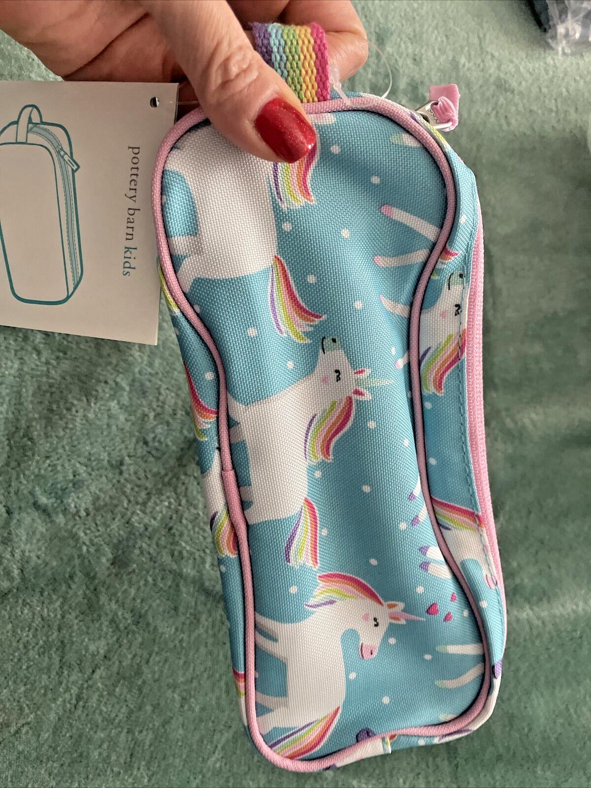 School Pottery barn Unicorn Pencil CASE Pouch Disney Bag RAINBOW pink holiday ,
