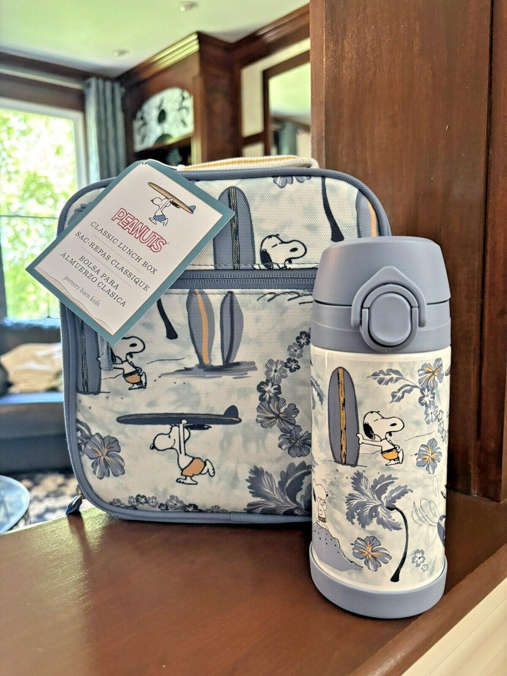 SNOOPY Pottery barn school kids LUNCH BOX Bag Peanuts WATER Disney Travel [