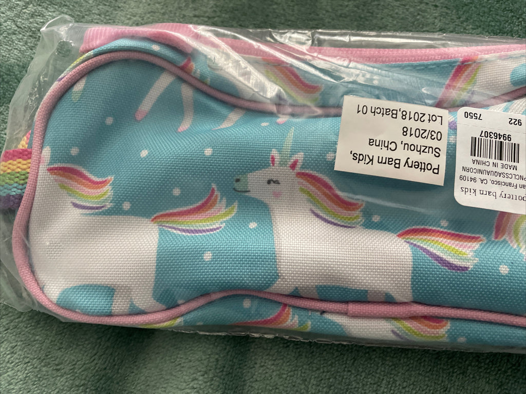 School Pottery barn Unicorn Pencil CASE Pouch Disney Bag RAINBOW pink holiday ,