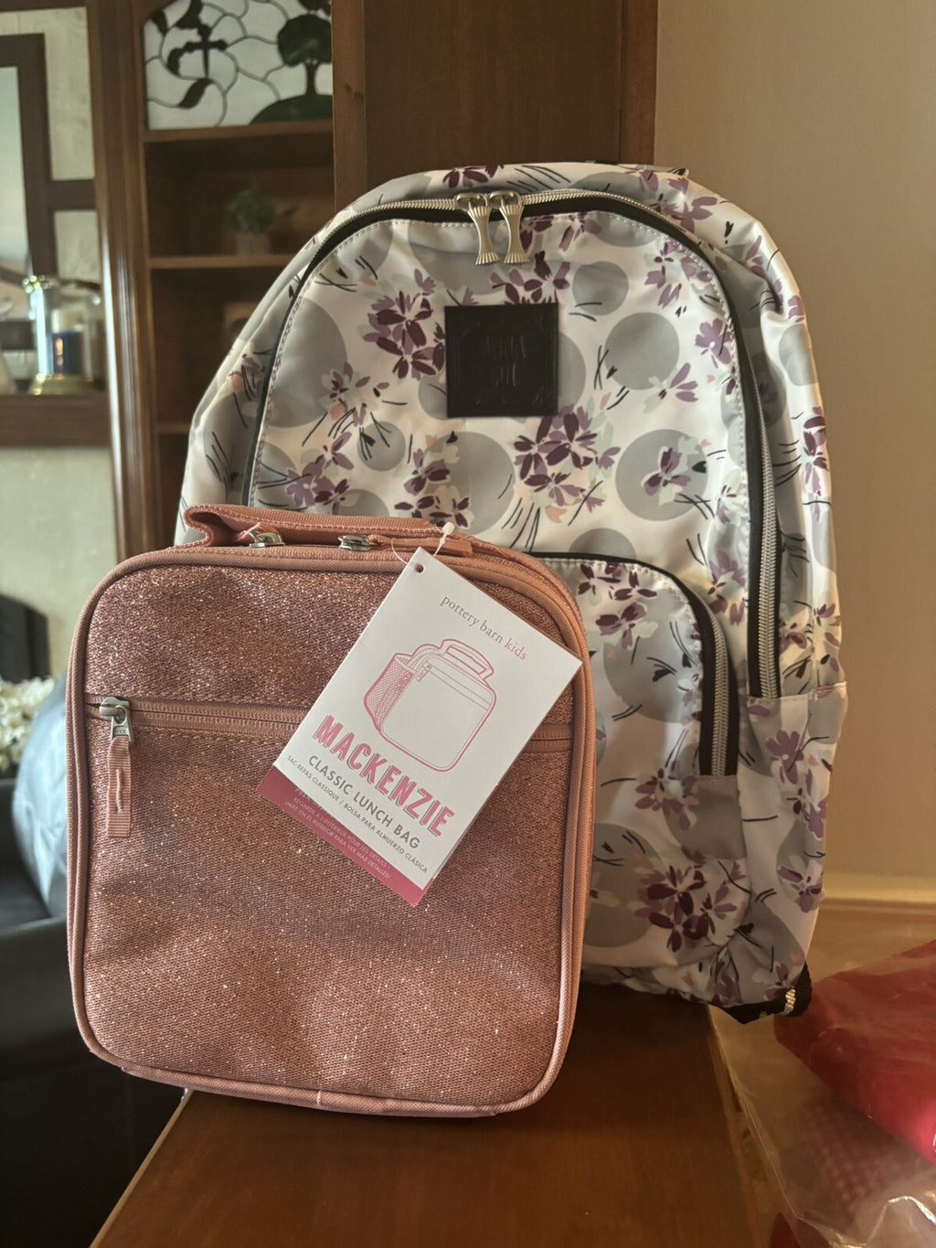 School pottery barn Anna Sui Floral backpack + Lunch Box bag +Butterfly Water .