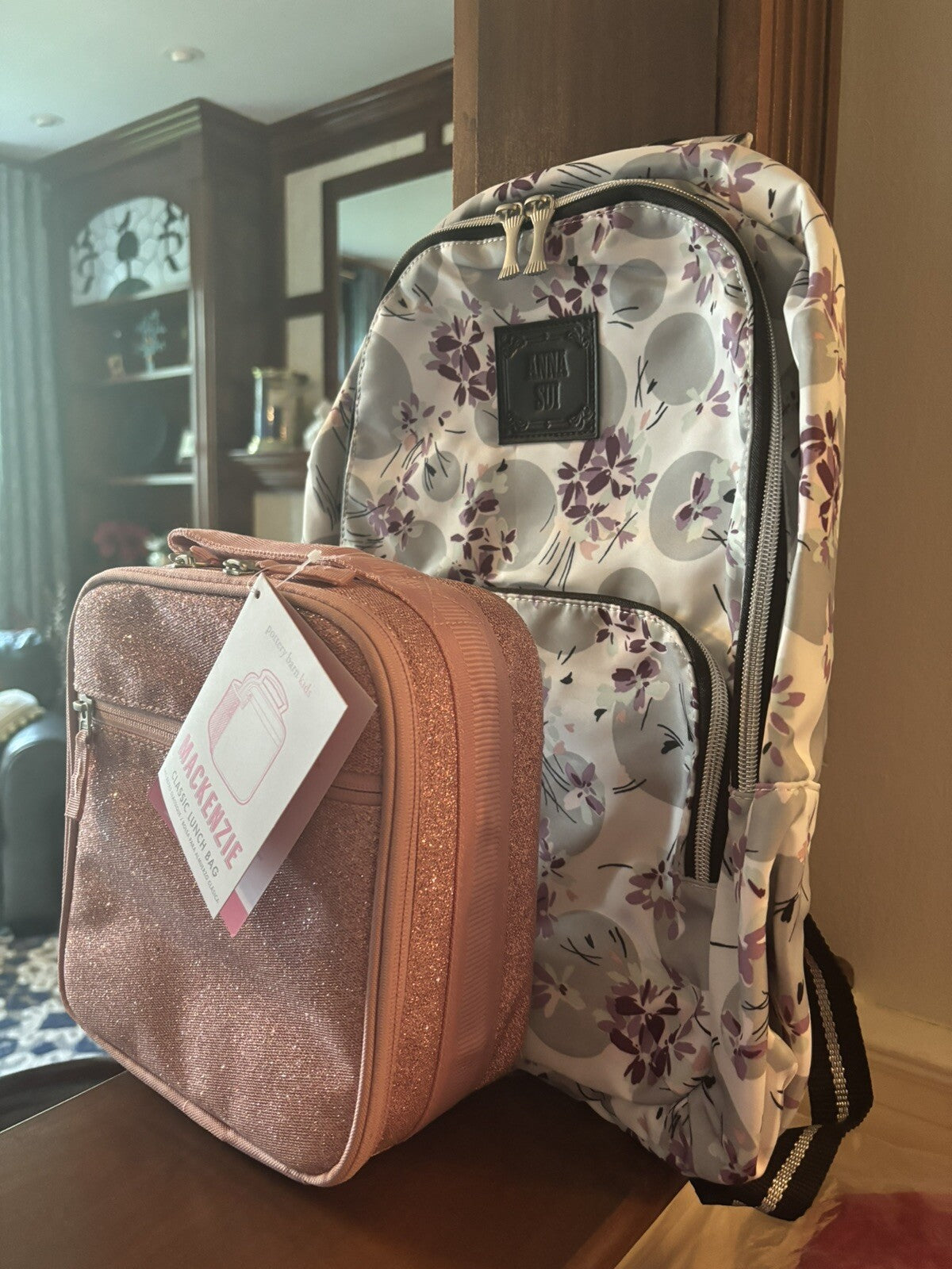 School pottery barn Anna Sui Floral backpack + Lunch Box bag +Butterfly Water .