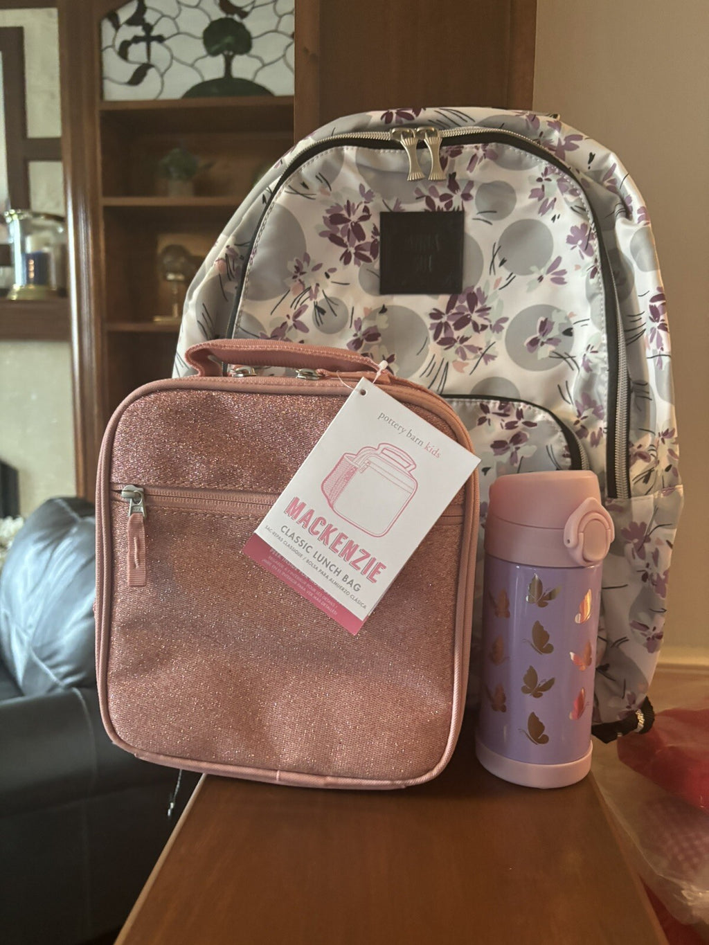 School pottery barn Anna Sui Floral backpack + Lunch Box bag +Butterfly Water .