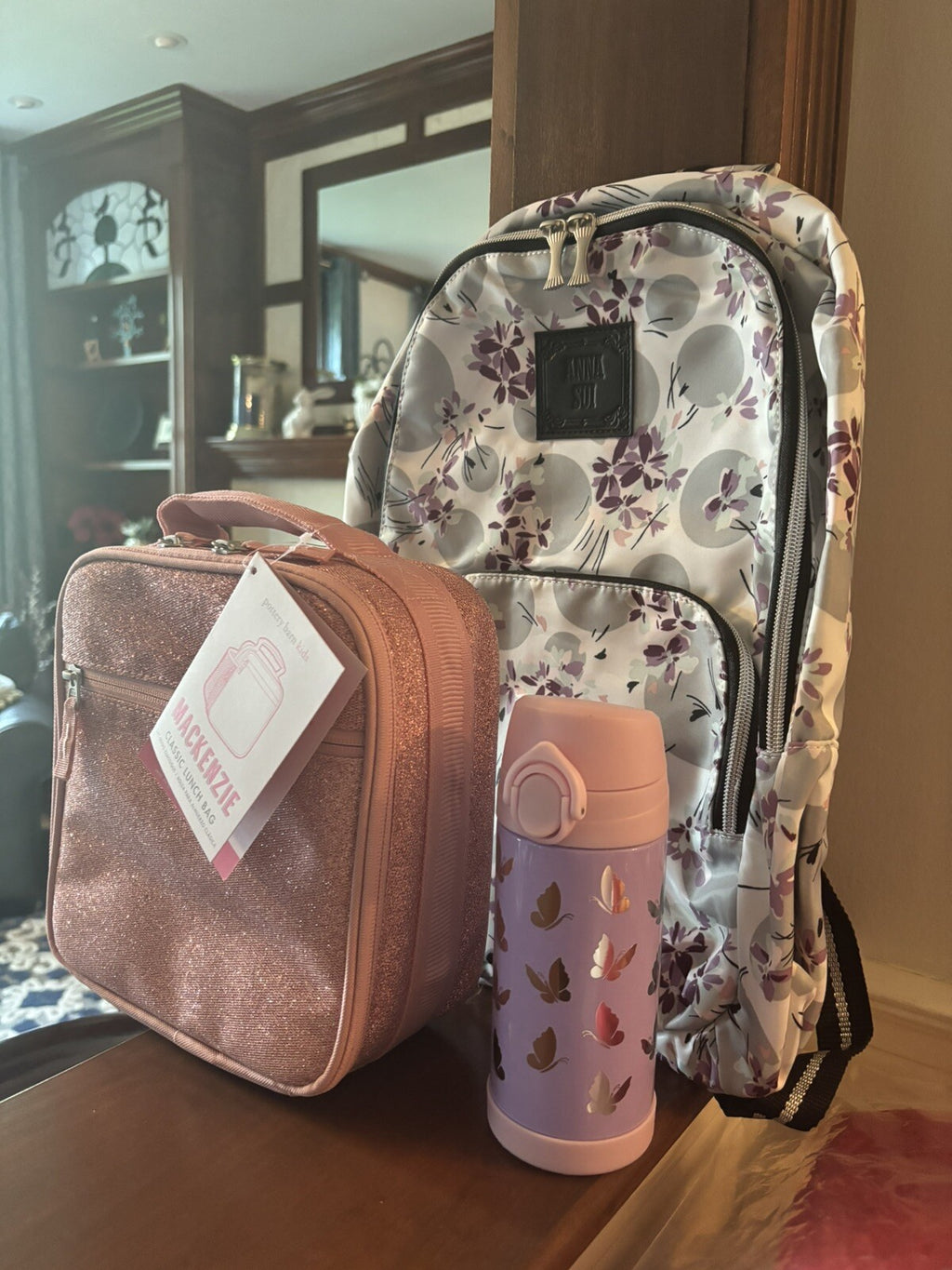 School pottery barn Anna Sui Floral backpack + Lunch Box bag +Butterfly Water .