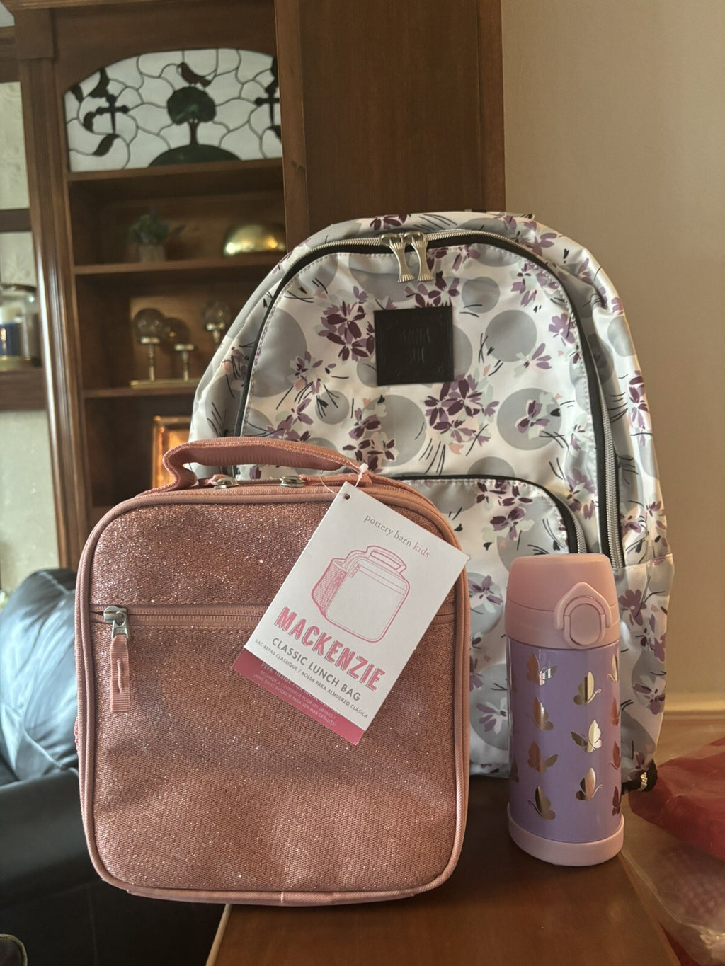 School pottery barn Anna Sui Floral backpack + Lunch Box bag +Butterfly Water .