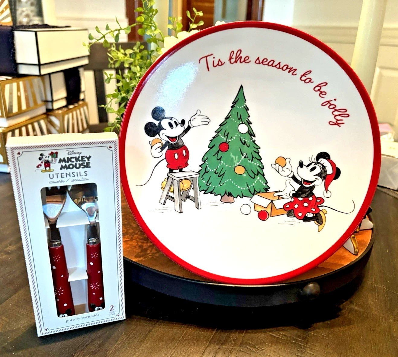 Pottery Barn dinner SET Disney Mickey Mouse holiday plate party Christmas kid